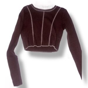 Brown white lined Garage crop top